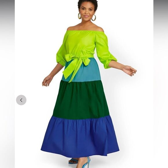 NWT NY& Co Colorblock Off-The-Shoulder Poplin Maxi Dress Medium - Picture 14 of 14